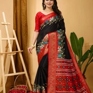 Dola Silk Saree – Designer Print with Elegant Jacquard Border