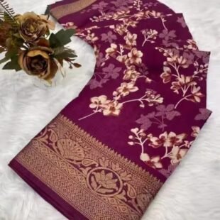 ✒️ Dola Silk Saree – Designer Print with Elegant Jacquard Border