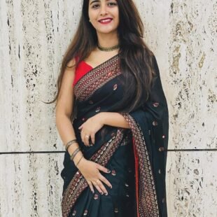 ✨ Premium Linen Jute Silk Saree-Black ✨