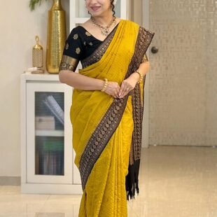 ✨ SOFT LICHI SILK SAREE-YELLOW ✨