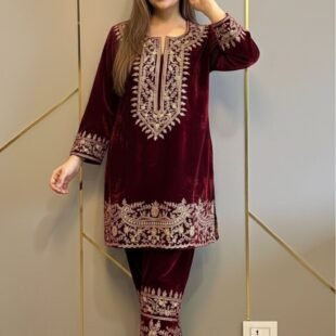 Designer Stunning Velvet Zari Embroidery Work Suit