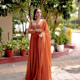 ❤️💐 Orange - Enhance the Beauty of Your Wardrobe with This Newly Launched Designer Gown with Elegant Dupatta 💐❤️