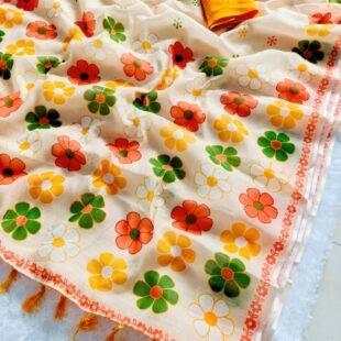 Designer Cotton Linen Printed Saree